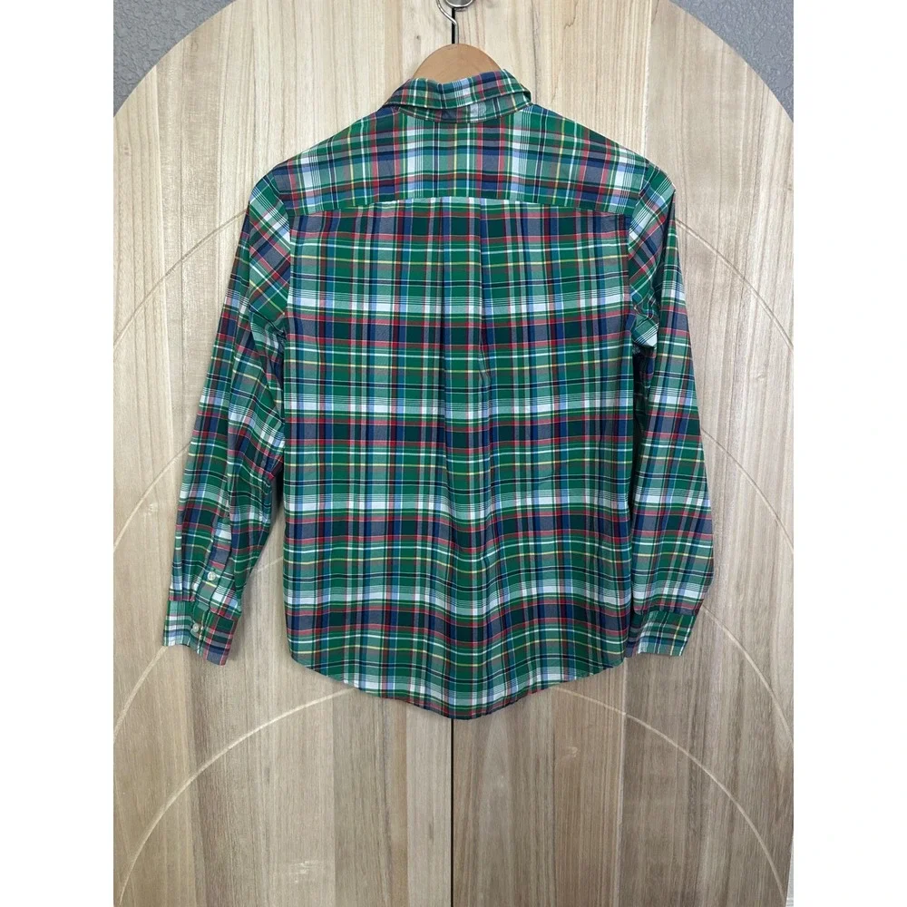 Ralph Lauren Boys L‎ 14-16 Green Plaid Performance Button Down Shirt Christmas